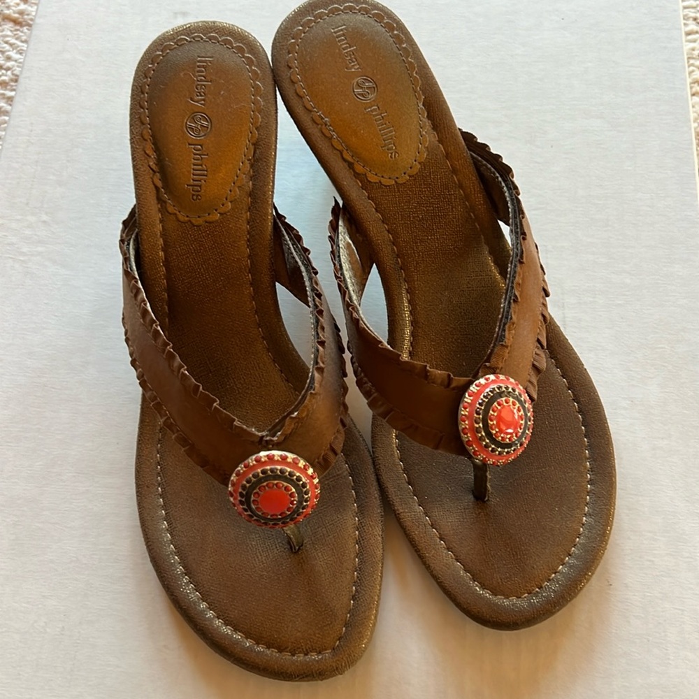 Lindsay Phillips switchflop size 8 Brown heel flip flop